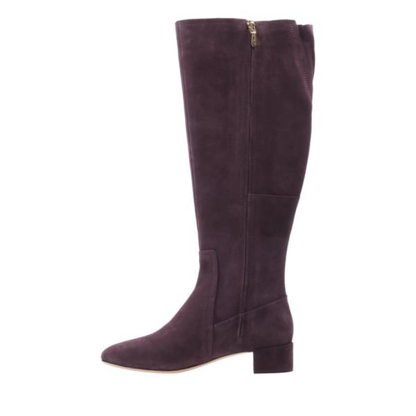 Clarks Womens Orabella Ava Knee High Boots Aubergine Suede | UK-6519723